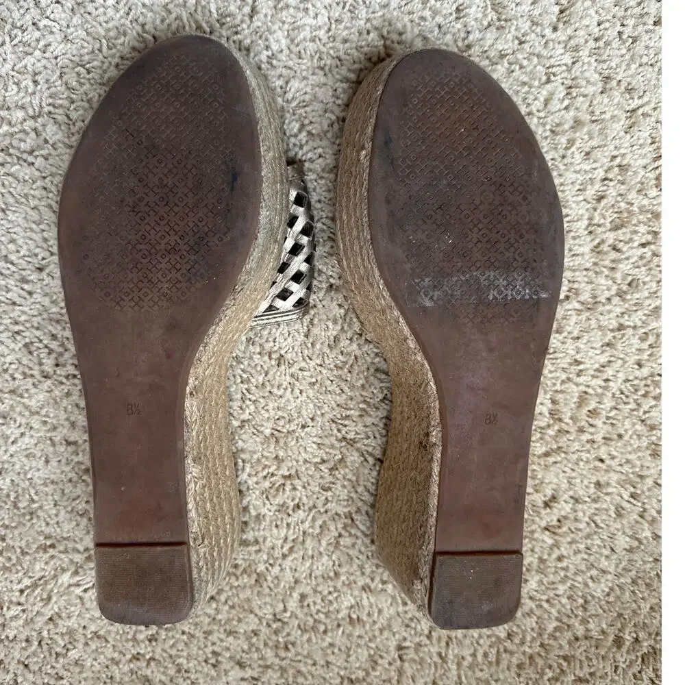 Tory Burch Metallic Gold Leather Espadrille‎ Wedge Sandals Size 8.5